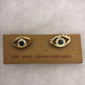 Evil Eye Stud Earrings with Bright Rhinestones